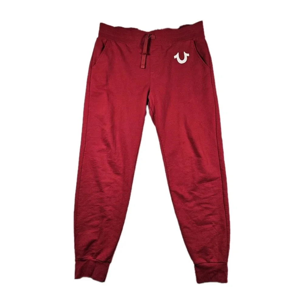 True Religion Classic Logo Joggers Red Mens Large Sweatpants‎ Horseshoe